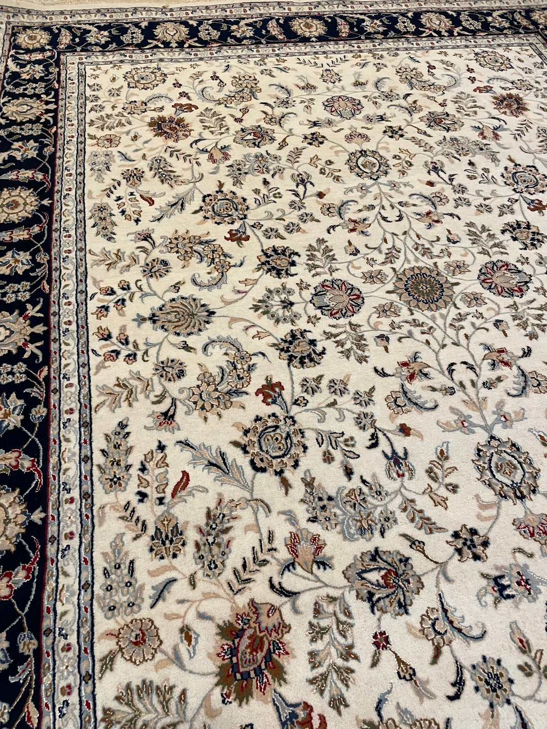 Premium Wool Area Rug, Blue and cream color, Indo Nain Kashan Design, Persian Area rug