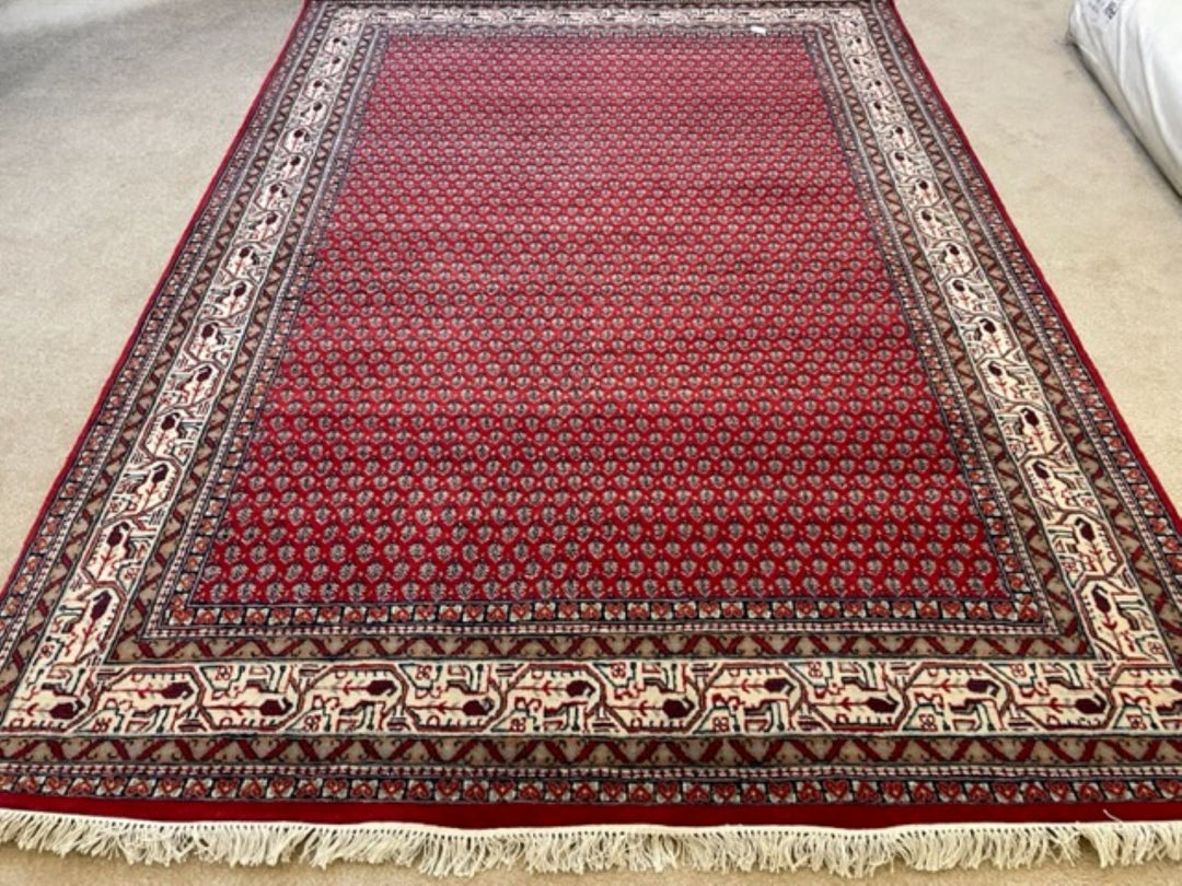 Handmade Persian Wool Area Rugs in Litchi(strawberry) design for Living room & Bedroom, in red & off white cream color