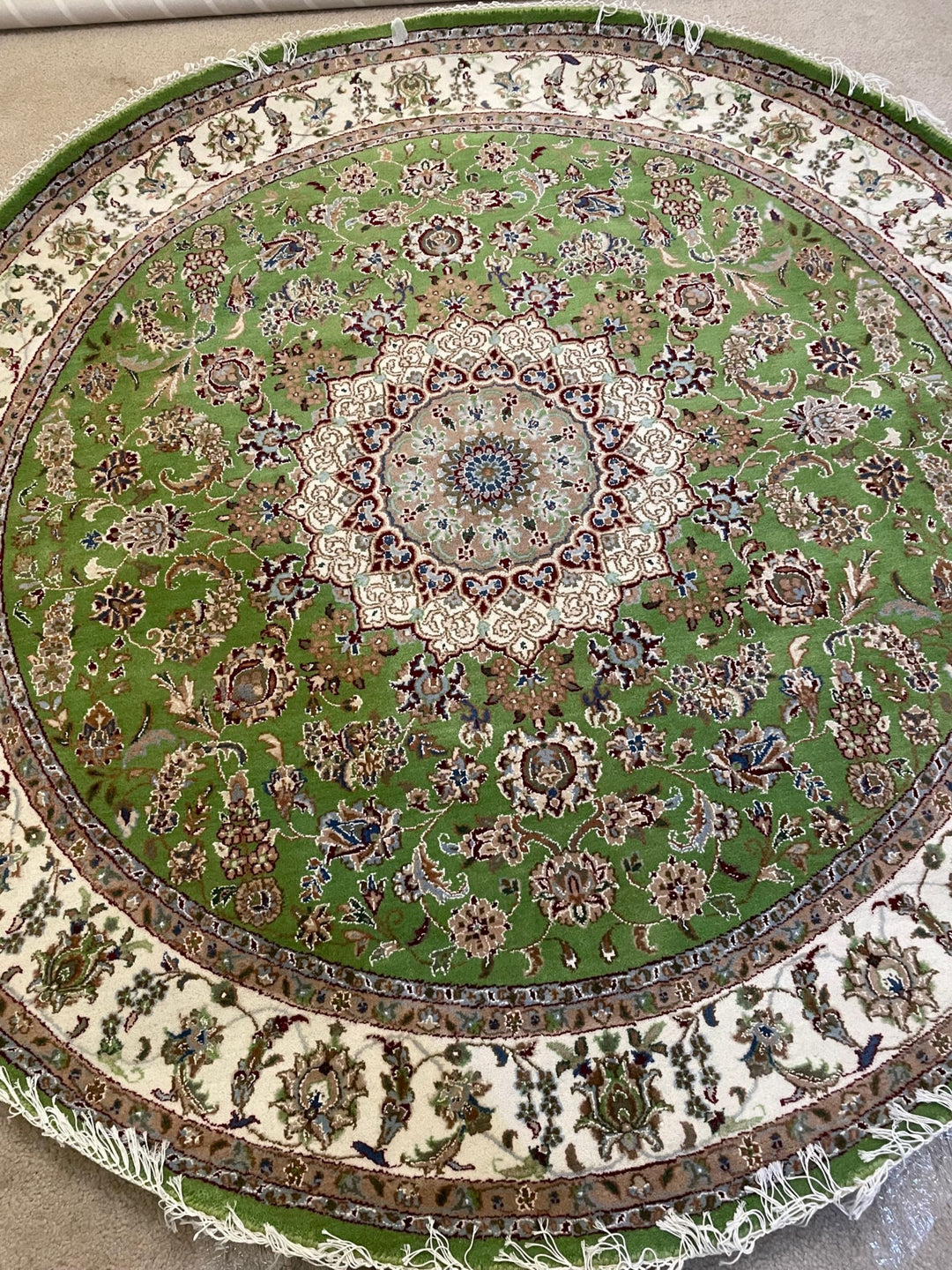 Handmade Round Wool Area Rug, Indo Nain-Kashan Design