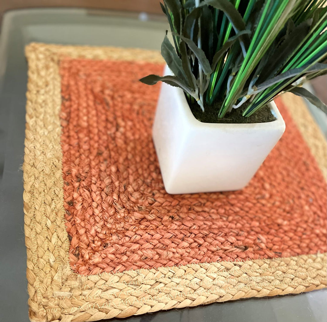 Handmade jute placemats in 4 color, Orange, Gray, Natural white, Purple with Beige color 15 in width, (set of 4)