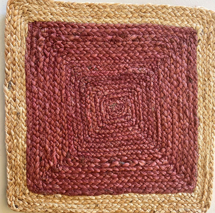 Handmade jute placemats in 4 color, Orange, Gray, Natural white, Purple with Beige color 15 in width, (set of 4)