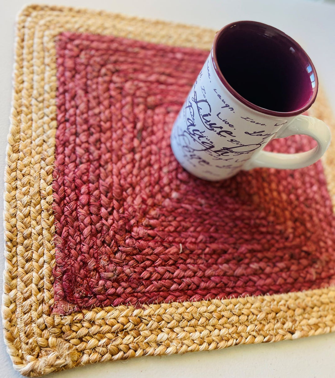 Handmade jute placemats in 4 color, Orange, Gray, Natural white, Purple with Beige color 15 in width, (set of 4)