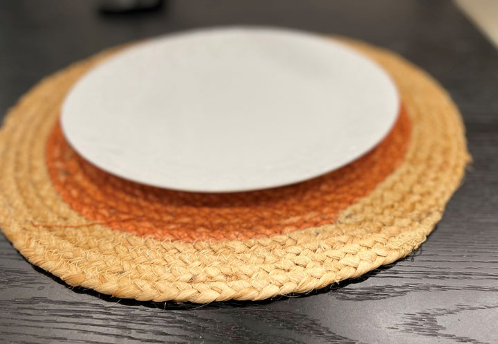 Hand made Round Jute placemats Orange, Beige, White, purple and Multicolor dinner placemats, Kitchen placemats