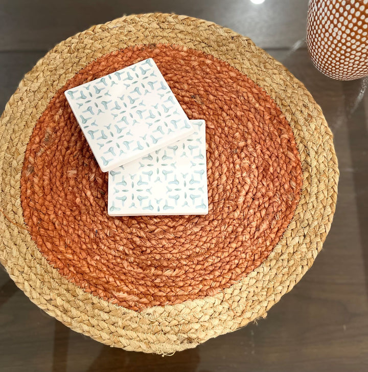 Hand made Round Jute placemats Orange, Beige, White, purple and Multicolor dinner placemats, Kitchen placemats