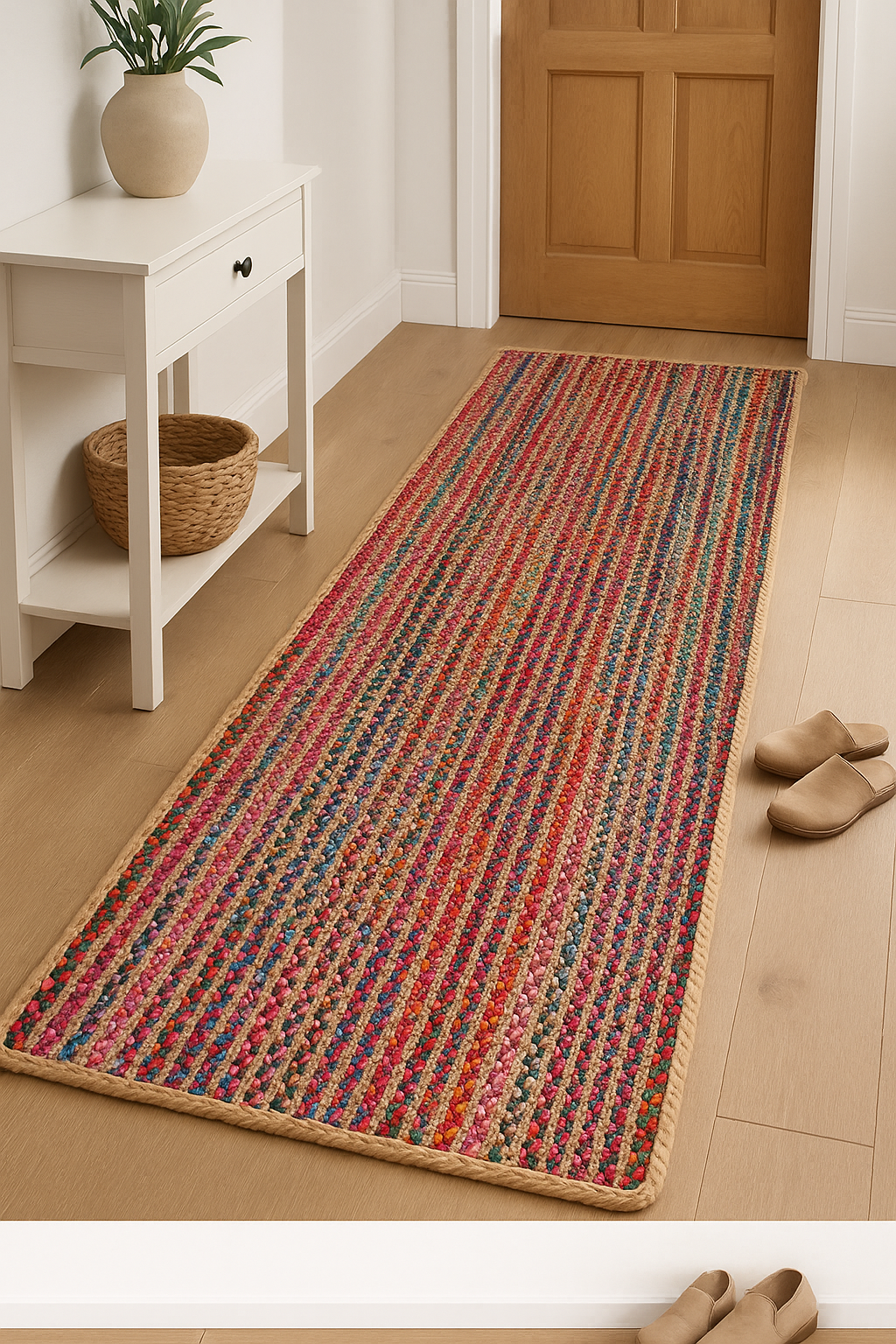 Multicolor runner rug styled in living room