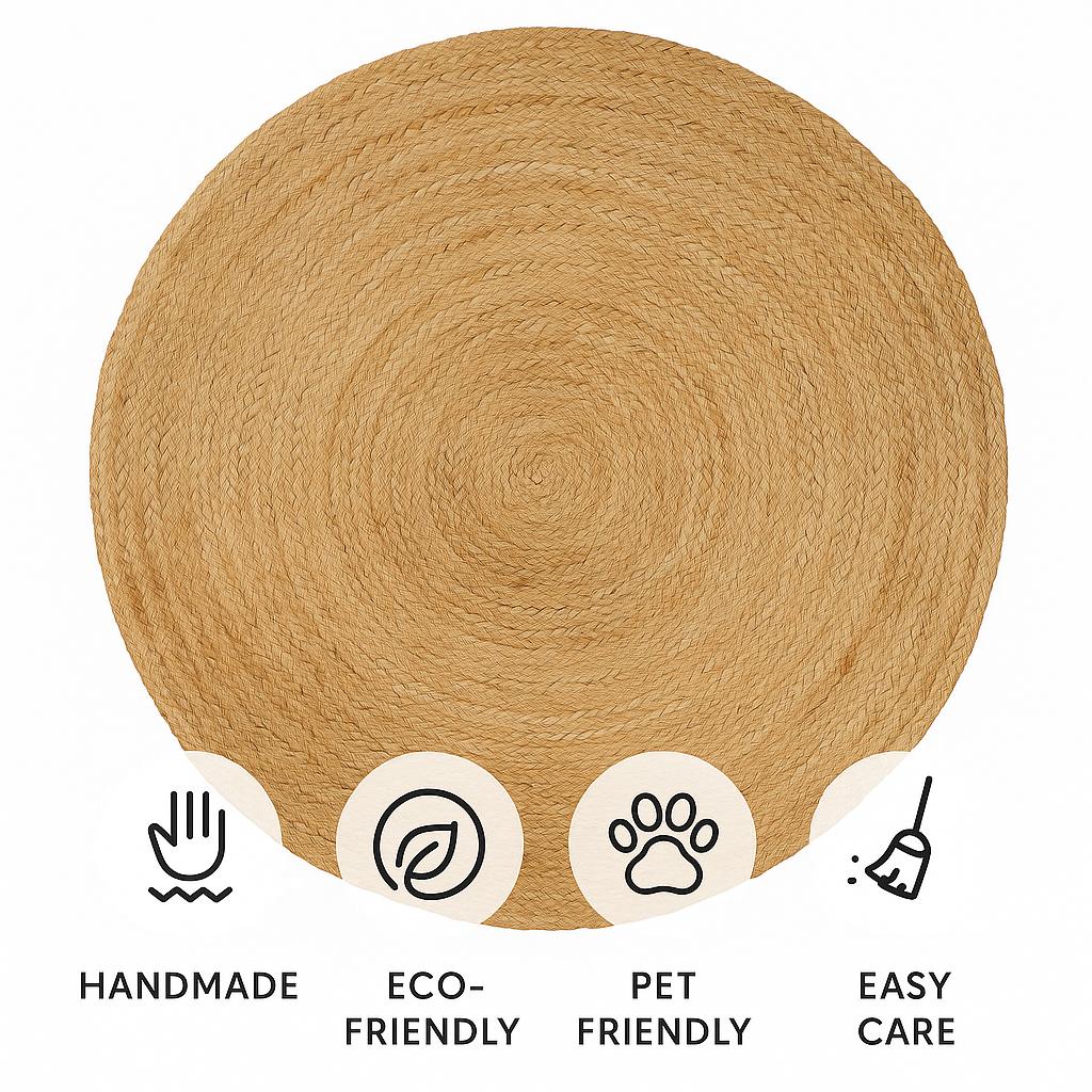 6 ft Round Jute Area Rug – Hand-Braided Natural Beige Floor Rug | Eco-Friendly Rustic Carpet for Living Room & Entryway