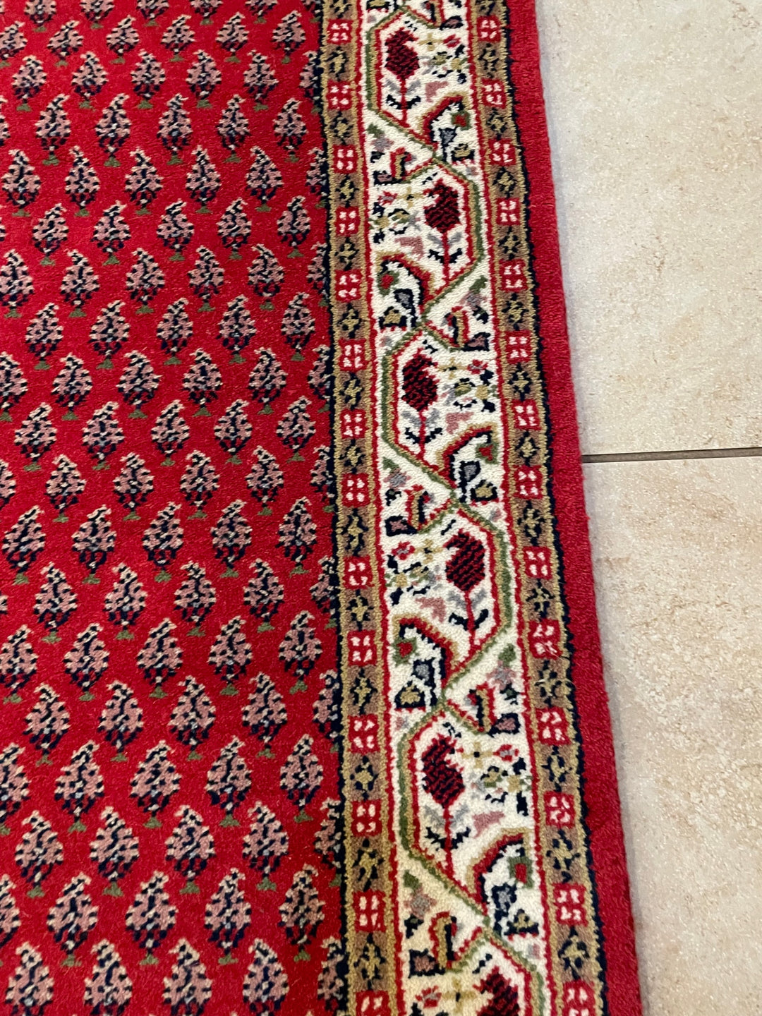 Red and Cream Runner area rugs, hand knotted, in Red, cream and white color, 2.5 ft. wide runner