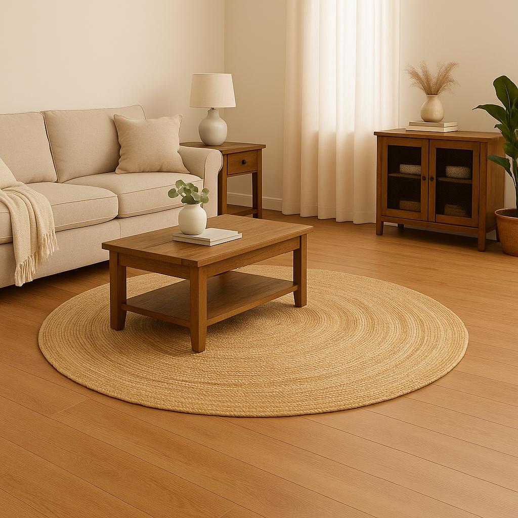 6 ft Round Jute Area Rug – Hand-Braided Natural Beige Floor Rug | Eco-Friendly Rustic Carpet for Living Room & Entryway