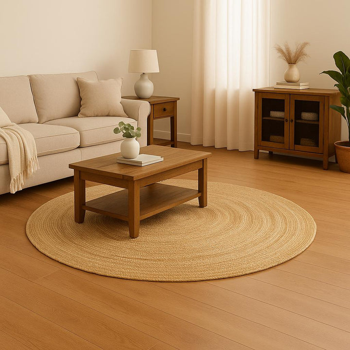 6 ft Round Jute Area Rug – Hand-Braided Natural Beige Floor Rug | Eco-Friendly Rustic Carpet for Living Room & Entryway
