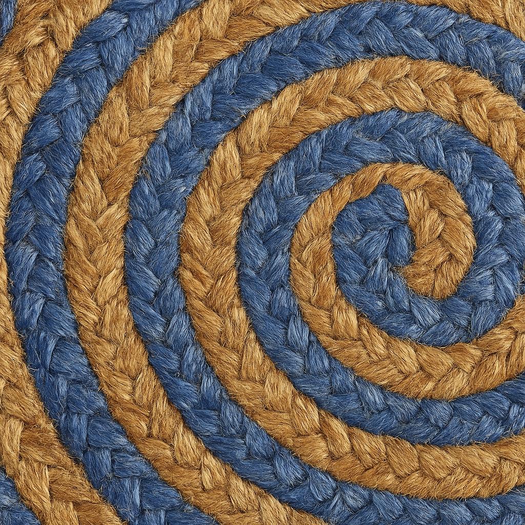6 ft Handwoven Denim & Jute Round Braided Rug | Rustic Handmade Natural Fiber Area Rug
