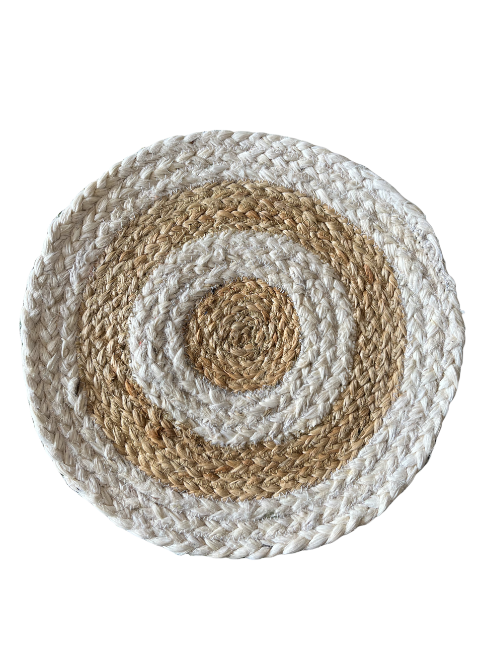 Handwoven Jute Placemats Set of 4 – Beige and White Dining Table Mats – 15 Inch Round and Square Options – Handmade Eco-Friendly Natural Fiber Placemats for Kitchen, Farmhouse, Rustic & Boho Décor, Durable and Heat Resistant