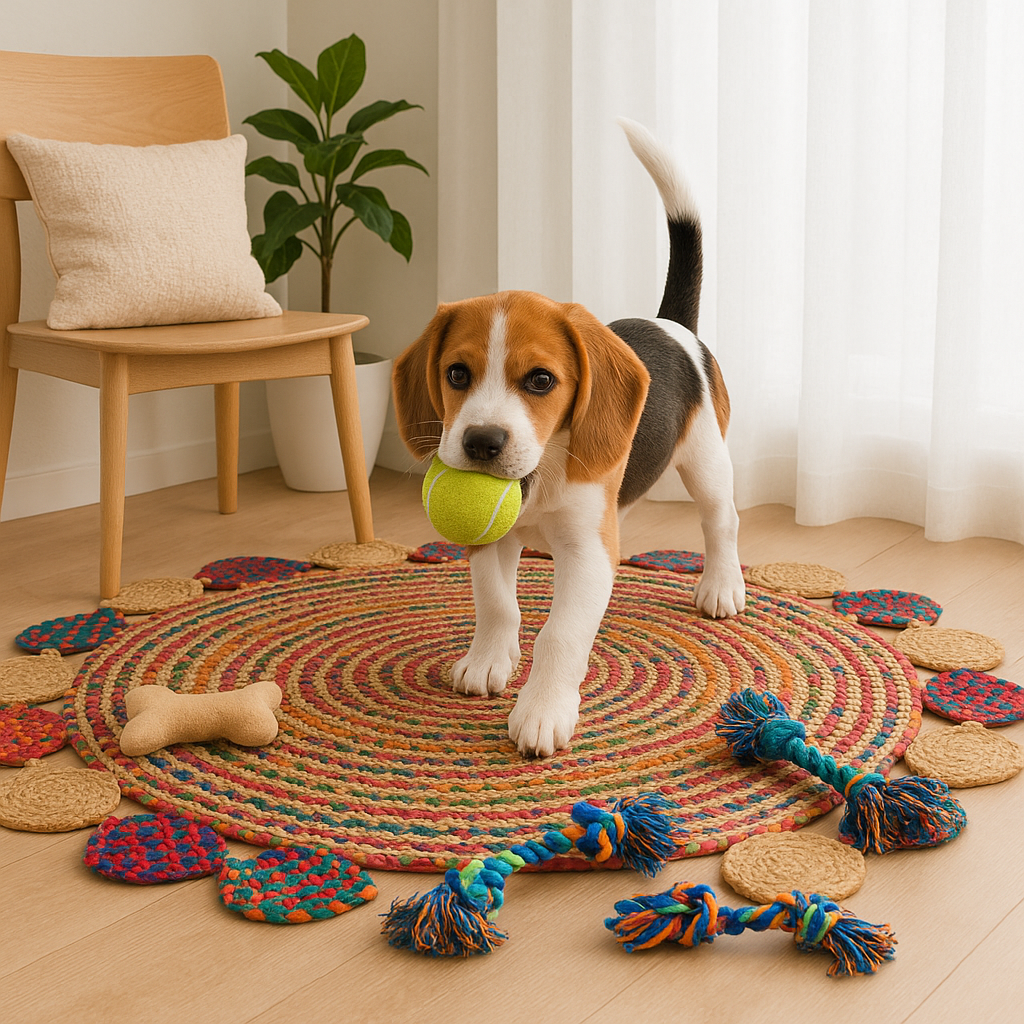 Handmade Round Jute and Cotton Area Rug – Multicolor Braided Rug for Living Room, Bedroom, Dining, Entryway