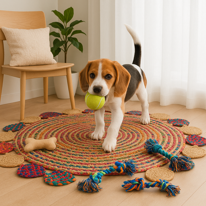 Handmade Round Jute and Cotton Area Rug – Multicolor Braided Rug for Living Room, Bedroom, Dining, Entryway