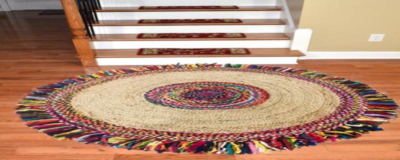 Fringed Jute and cotton Round Area rug in Red & Beige color 4 ft. and 6 ft. diameter for foyer, entry way and Home decoration