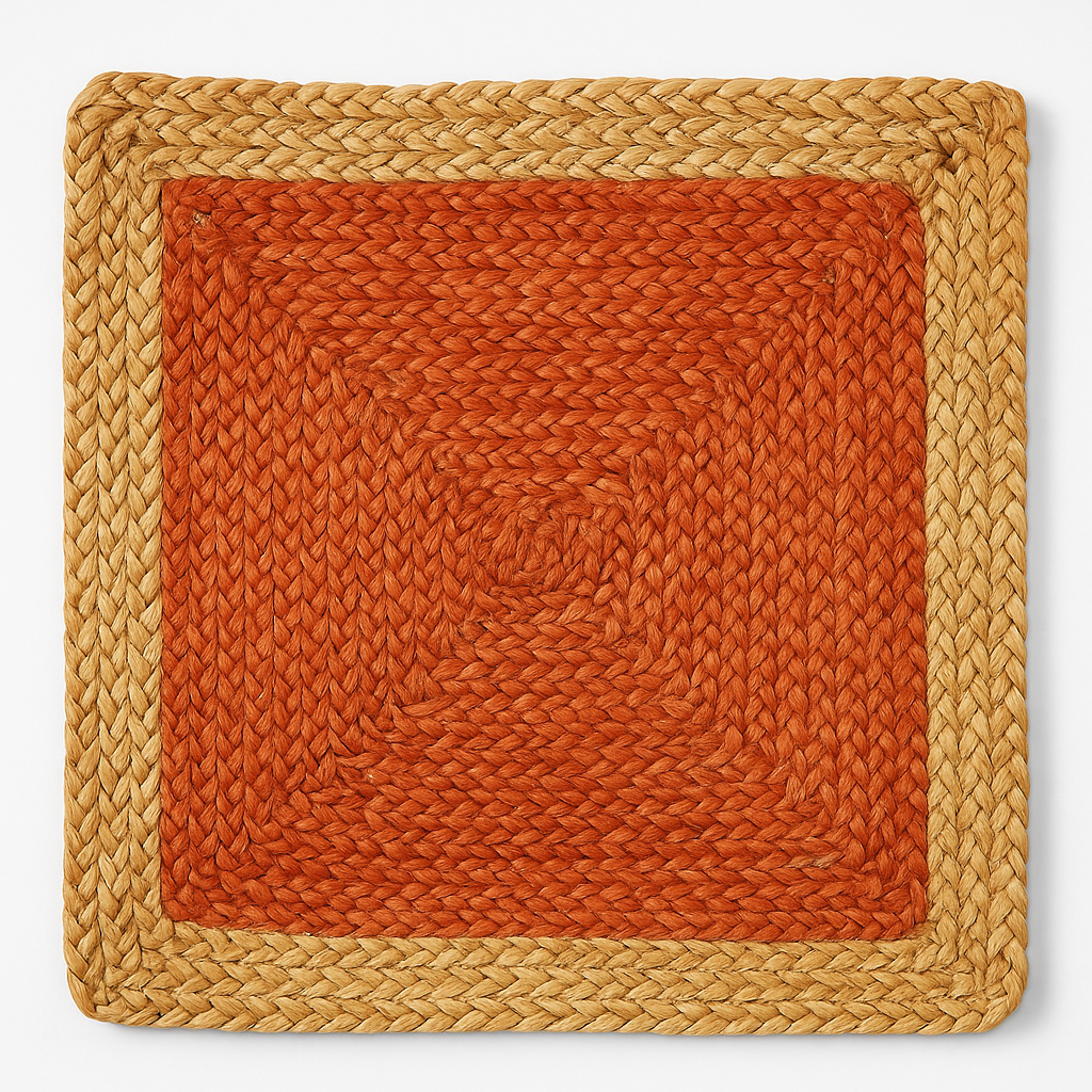 Handmade jute placemats in 4 color, Orange, Gray, Natural white, Purple with Beige color 15 in width, (set of 4)