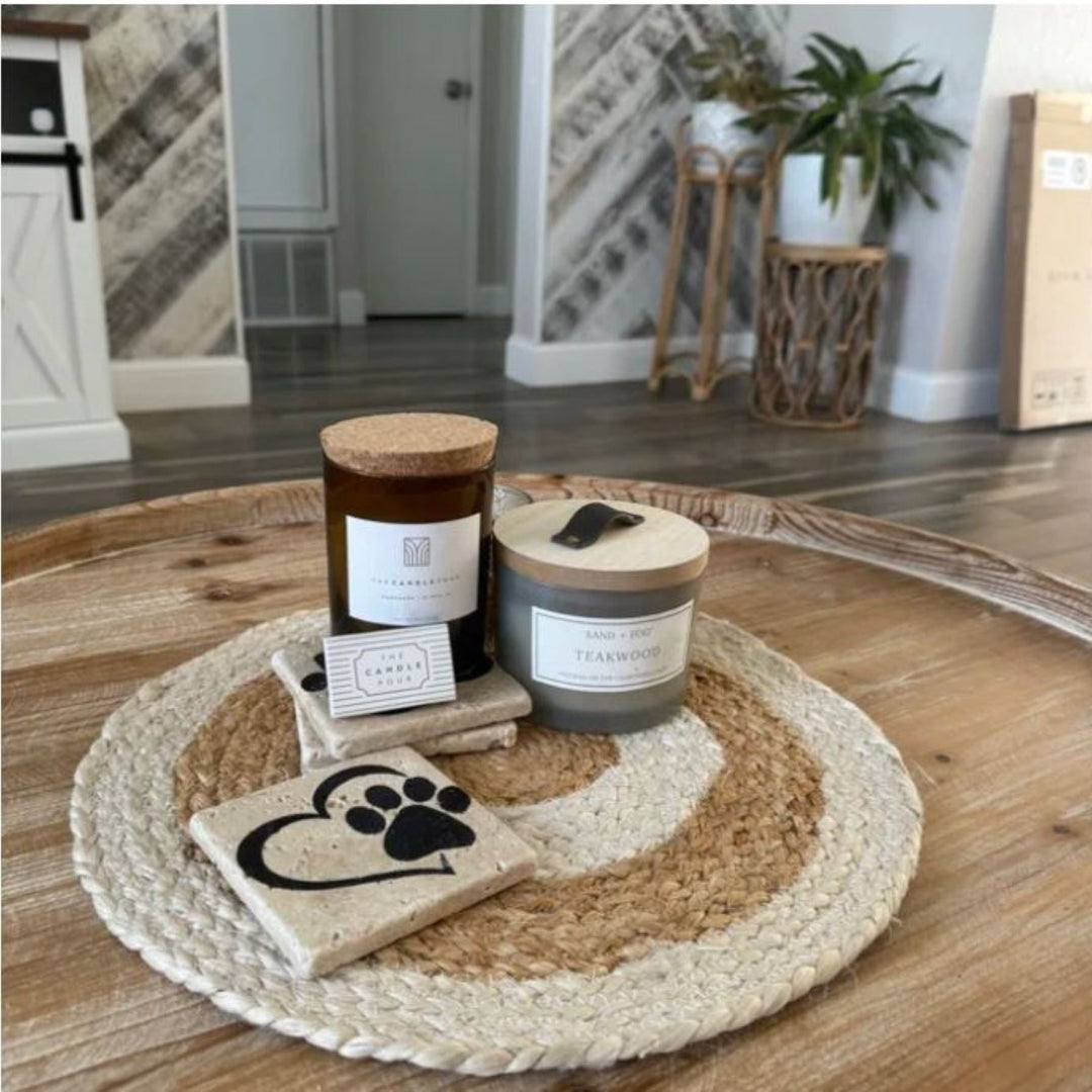 Customer photo of round jute placemat set of four styled on dining table