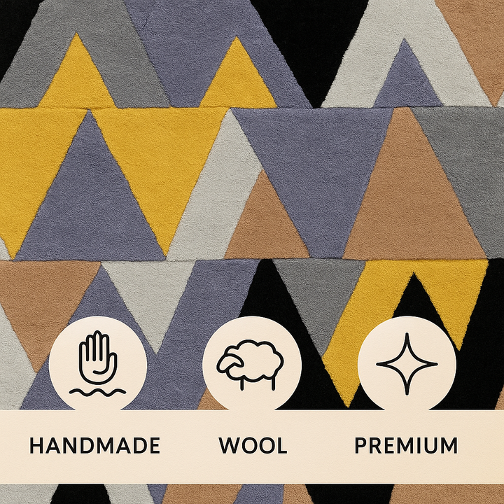 Handmade Wool Area Rug – Premium Geometric Pattern Carpet for Living Room, Bedroom, Entryway & Hallway | Boho Decor Wool Runner Rug | Organic Hand Knotted 5x7, 6x9, 8x10 Modern Rugs