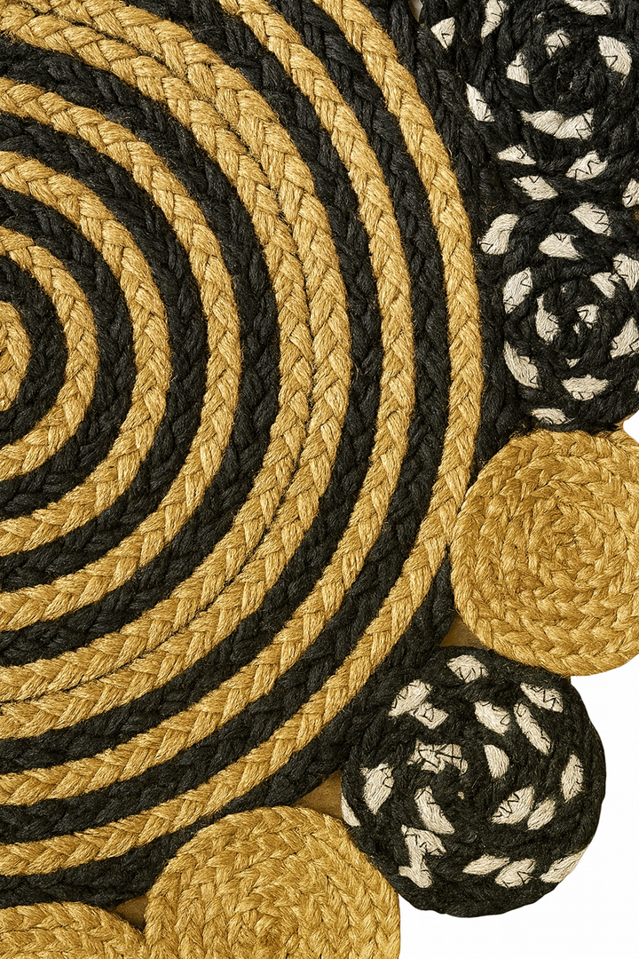 Round Area rugs Handmade, foyer entryway, living room rugs, home decoration, Beige and Black area rug