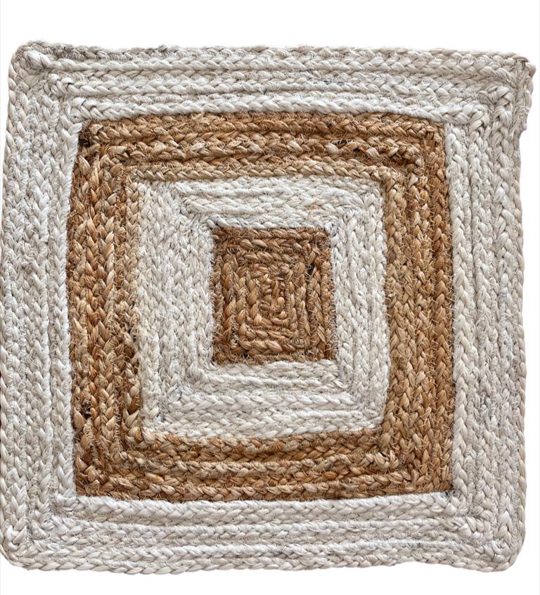 Handwoven Jute Placemats Set of 4 – Beige and White Dining Table Mats – 15 Inch Round and Square Options – Handmade Eco-Friendly Natural Fiber Placemats for Kitchen, Farmhouse, Rustic & Boho Décor, Durable and Heat Resistant