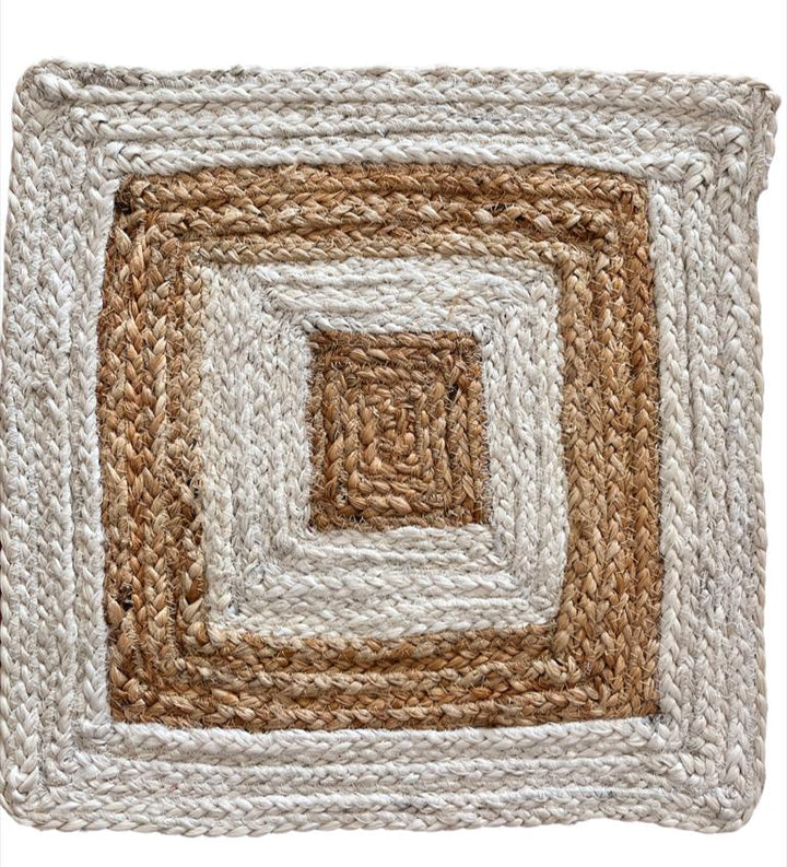 Handwoven Jute Placemats Set of 4 – Beige and White Dining Table Mats – 15 Inch Round and Square Options – Handmade Eco-Friendly Natural Fiber Placemats for Kitchen, Farmhouse, Rustic & Boho Décor, Durable and Heat Resistant