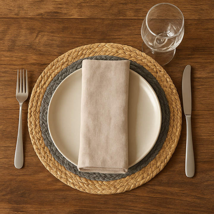 Handmade Jute Placemats Set of 4 – 15 Inch Handwoven Gray & Beige Dining Table Mats – Eco-Friendly, Heat Resistant, Rustic Farmhouse Decor for Kitchen, Dining, Parties & Everyday Use