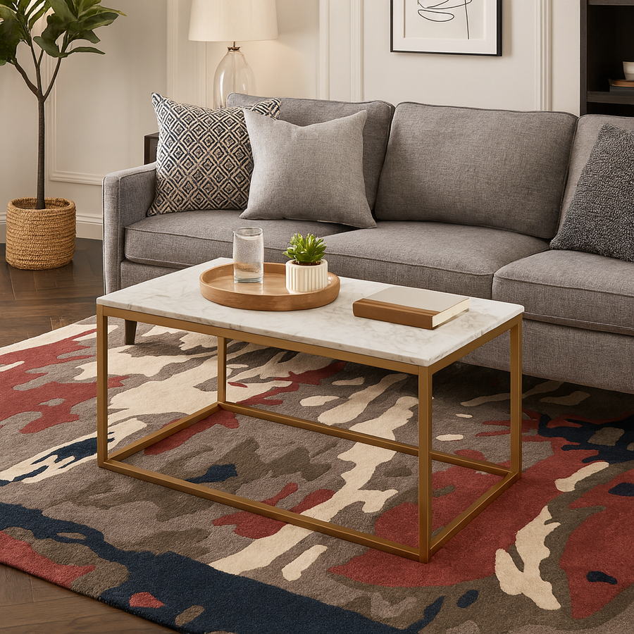 New Zealand wool rug styled in modern living room
