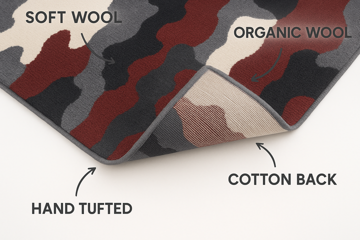 Modern & Abstract design wool Area Rug for living room, 5 x 8 ft. and 8 x 10 ft. Red & blue color,