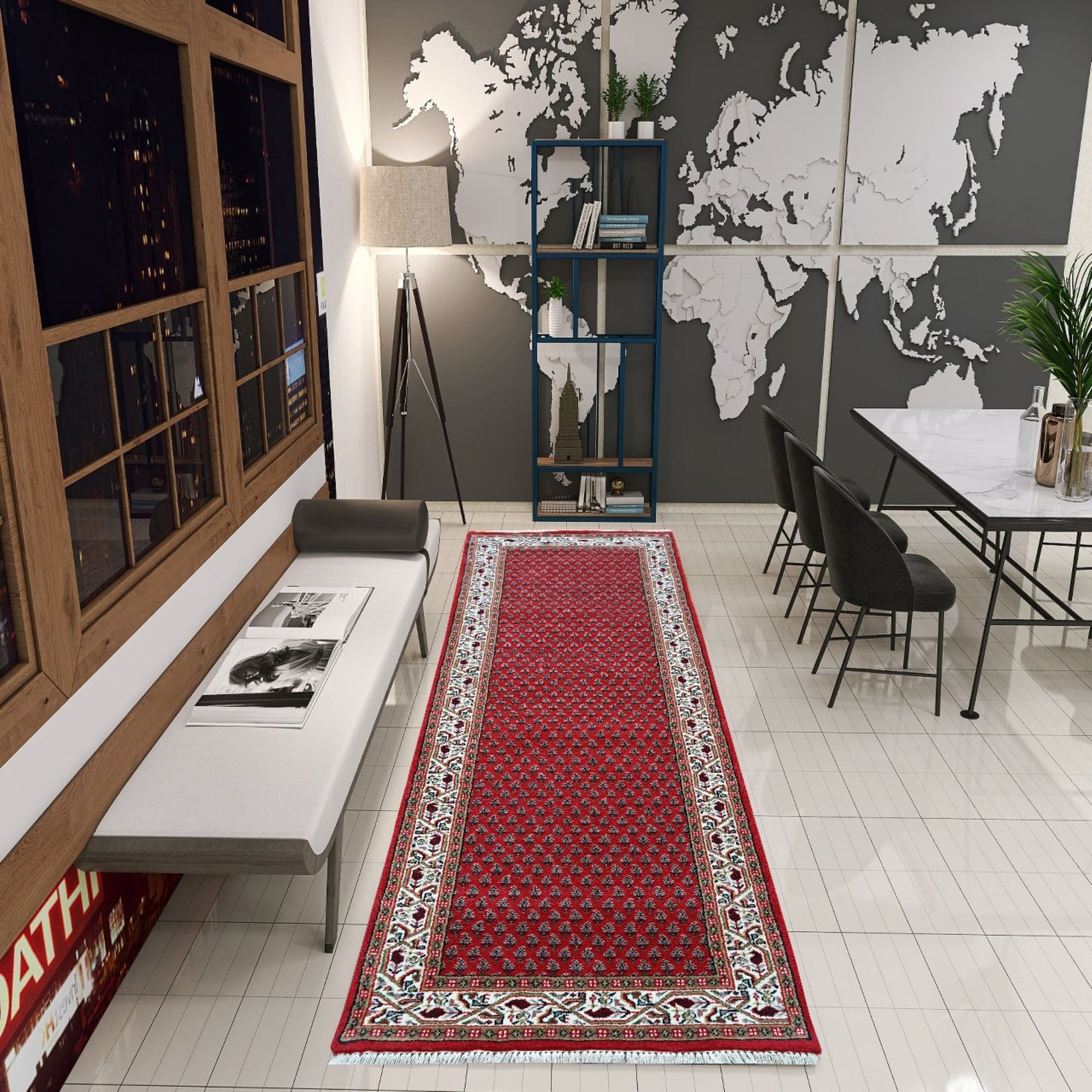 Litchi design red and cream wool runner