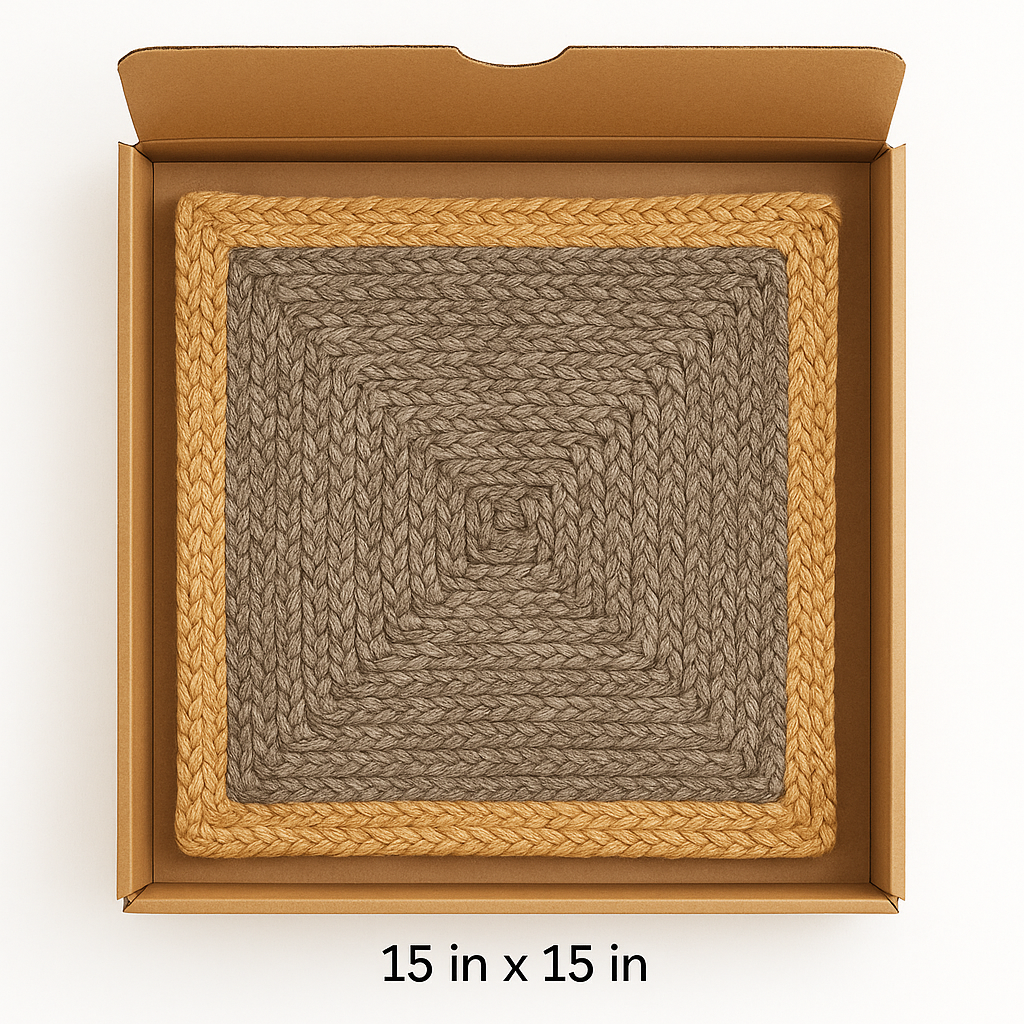 Handmade Jute Placemats Set of 4 – 15 Inch Handwoven Gray & Beige Dining Table Mats – Eco-Friendly, Heat Resistant, Rustic Farmhouse Decor for Kitchen, Dining, Parties & Everyday Use