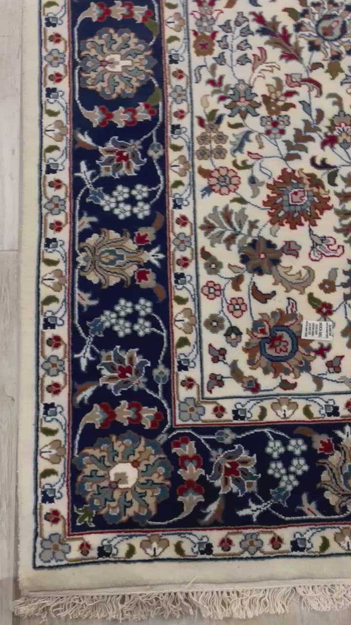 Premium Wool Area Rug, Blue and cream color, Indo Nain Kashan Design, Persian Area rug