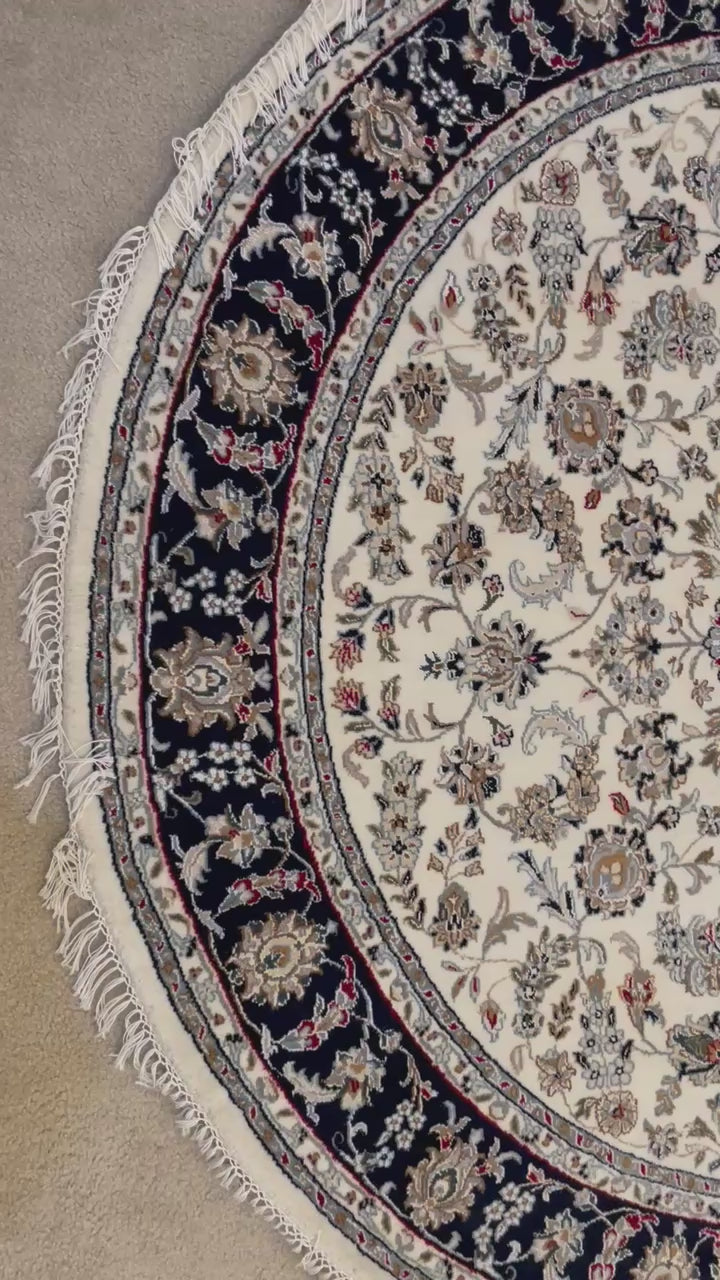 Round wool Area Rug handmade 6 x 6 feet