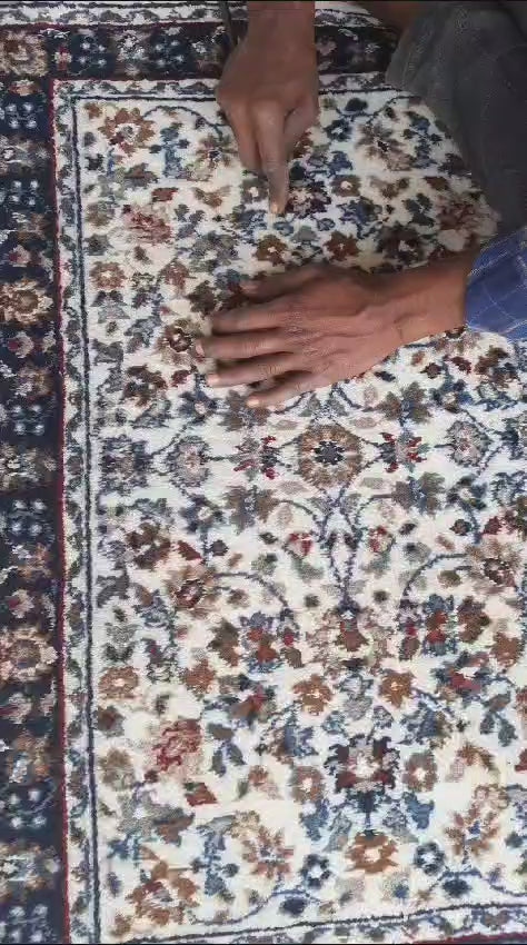 Premium Wool Area Rug, Blue and cream color, Indo Nain Kashan Design, Persian Area rug