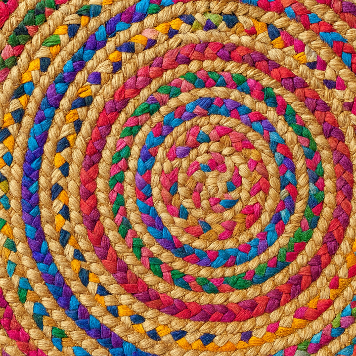 Handmade Round Jute and Cotton Area Rug – Multicolor Braided Rug for Living Room, Bedroom, Dining, Entryway