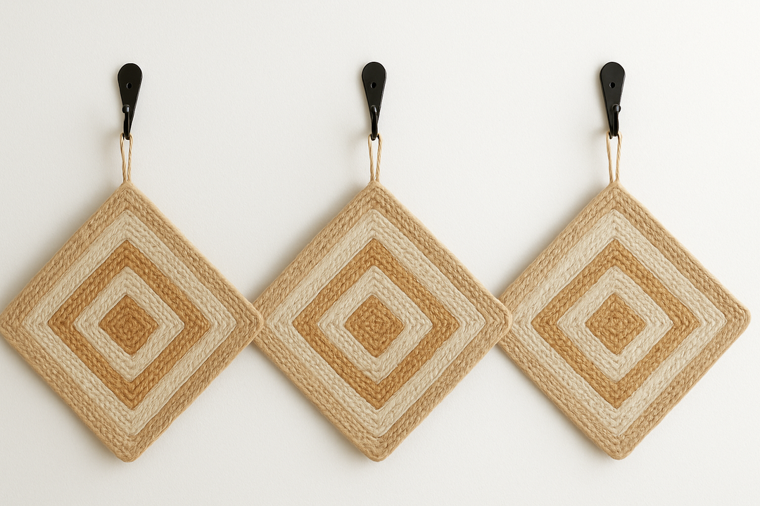 Handwoven Jute Placemats Set of 4 – Beige and White Dining Table Mats – 15 Inch Round and Square Options – Handmade Eco-Friendly Natural Fiber Placemats for Kitchen, Farmhouse, Rustic & Boho Décor, Durable and Heat Resistant