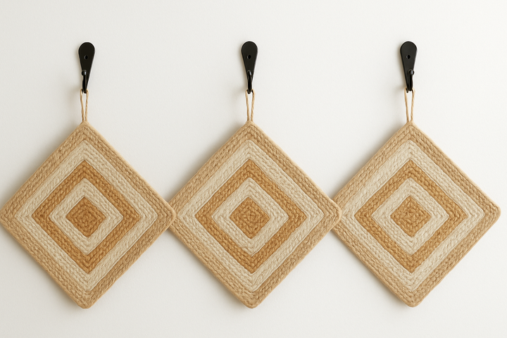 Handwoven Jute Placemats Set of 4 – Beige and White Dining Table Mats – 15 Inch Round and Square Options – Handmade Eco-Friendly Natural Fiber Placemats for Kitchen, Farmhouse, Rustic & Boho Décor, Durable and Heat Resistant