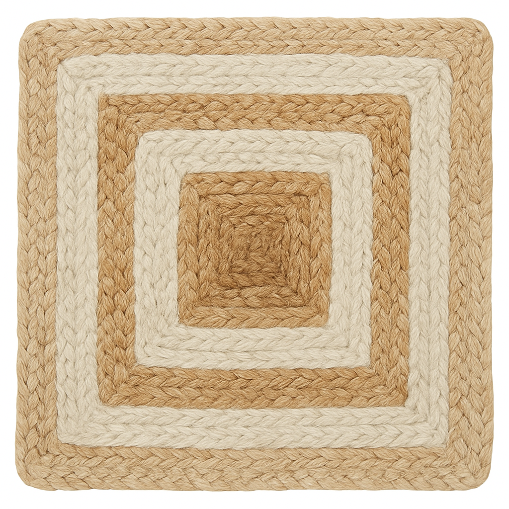 Handwoven Jute Placemats Set of 4 – Beige and White Dining Table Mats – 15 Inch Round and Square Options – Handmade Eco-Friendly Natural Fiber Placemats for Kitchen, Farmhouse, Rustic & Boho Décor, Durable and Heat Resistant