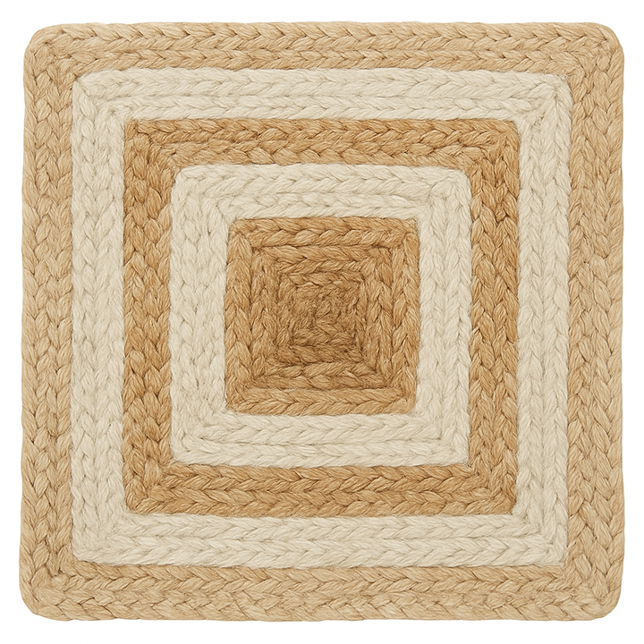 Handwoven Jute Placemats Set of 4 – Beige and White Dining Table Mats – 15 Inch Round and Square Options – Handmade Eco-Friendly Natural Fiber Placemats for Kitchen, Farmhouse, Rustic & Boho Décor, Durable and Heat Resistant