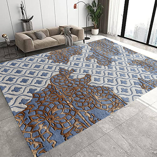 Hand made Blue and White Wool Area rugs in floral pattern 5 x 8 ft. and 8 x 10 ft.