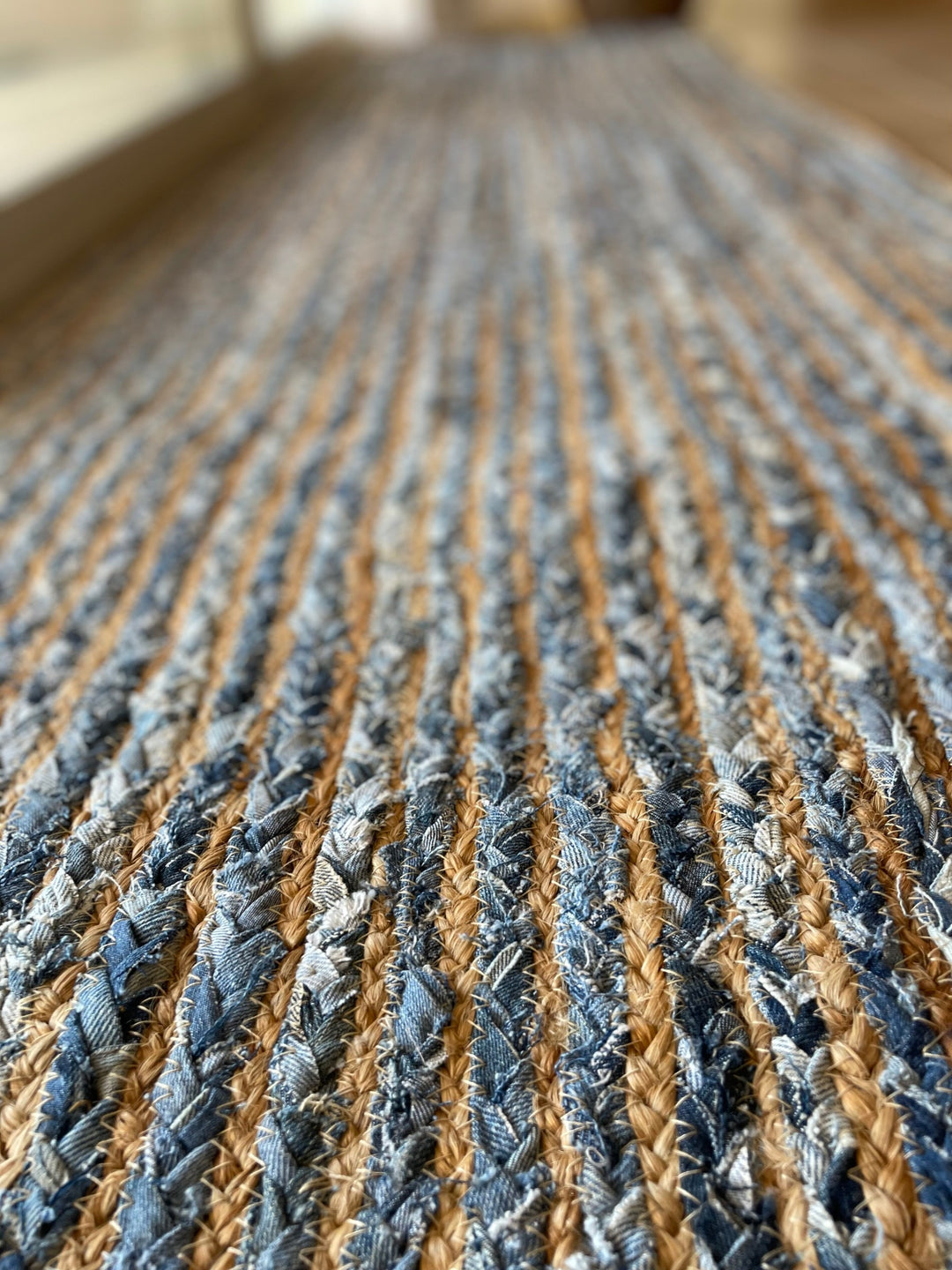 Hand Braided Denim Blue and Beige Runner Area rugs, for your living space, bedroom