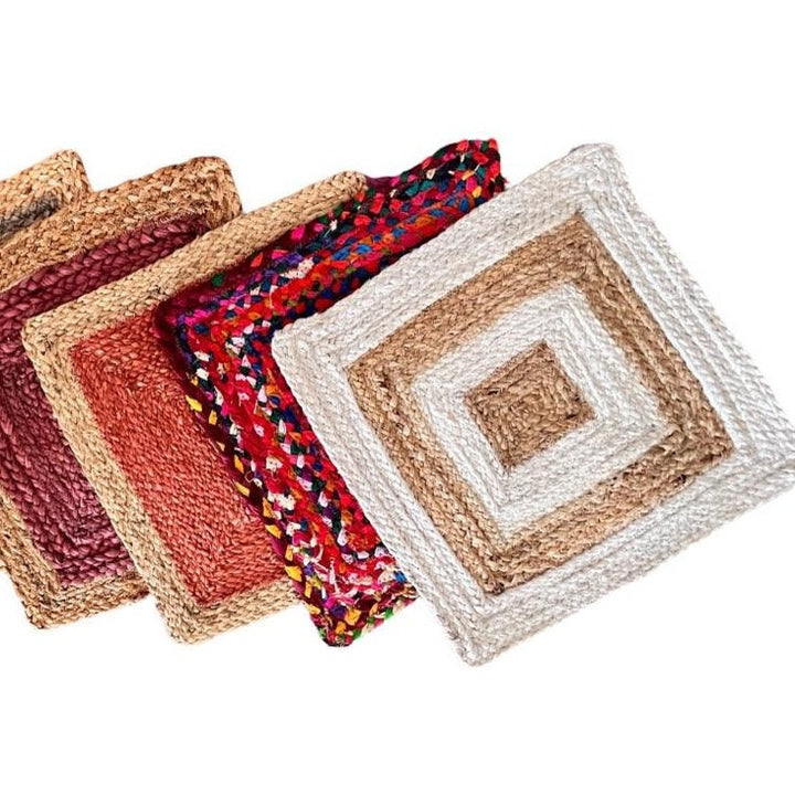 Handmade jute placemats in 4 color, Orange, Gray, Natural white, Purple with Beige color 15 in width, (set of 4)